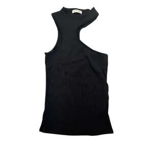 Anine Bing Lesly Asymmetrical Ribbed Tank Top Shirt Black Medium